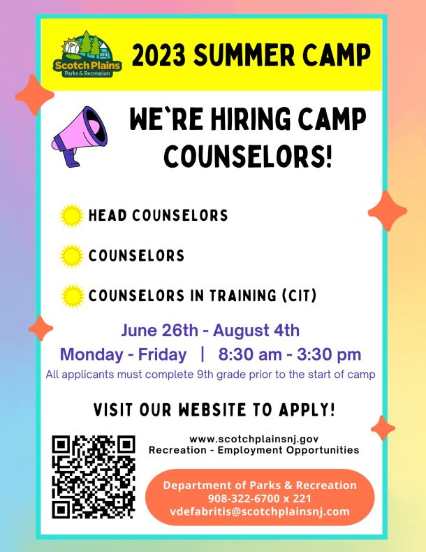 Township of Scotch Plains, NJ 2023 Summer Camp We're Hiring Camp
